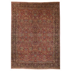Persian Kerman Area Rugs Circa 1910 - Wool Blue Ivory Red 72353