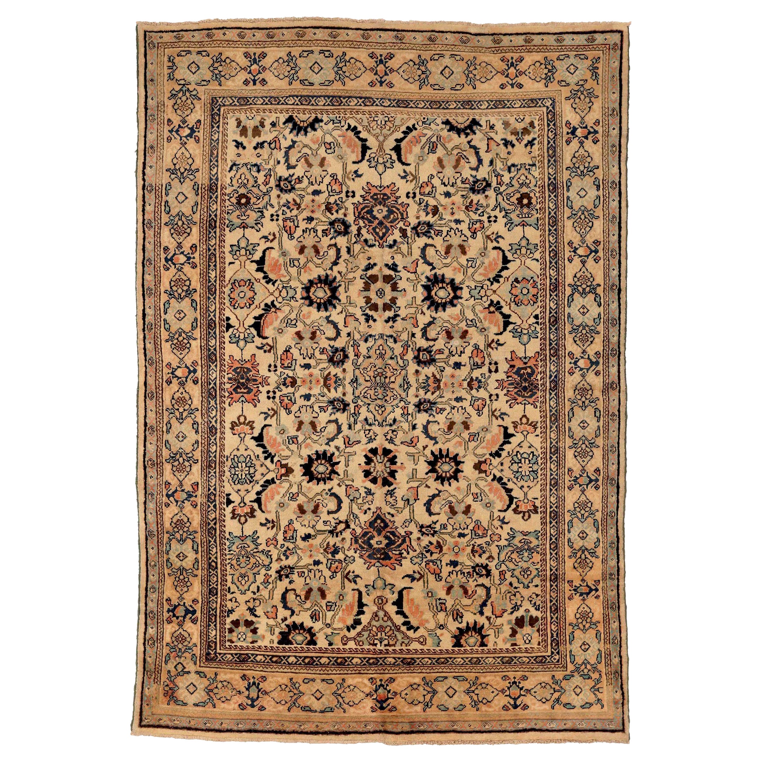 Tapis Persan Sultanabad Circa 1910 - Laine Noir Ivoire Rose 72422 en vente