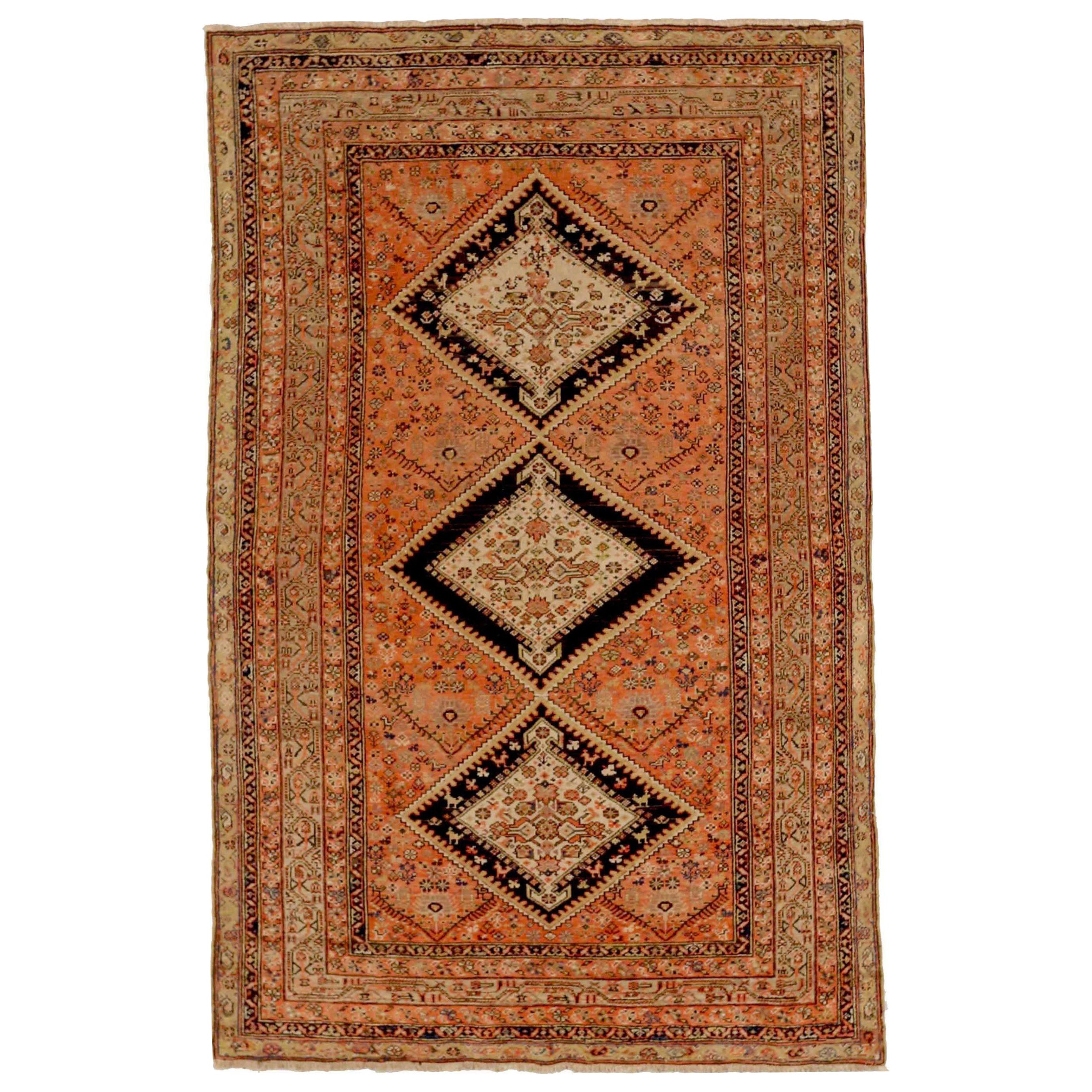 Alfombra Persa Malayer Pequeña - Lana Negro Marfil Rojo 72448