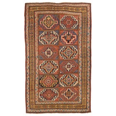 Alfombra Rusa Kazak Pequeña Circa 1910 - Lana Azul Rojo Amarillo 72427