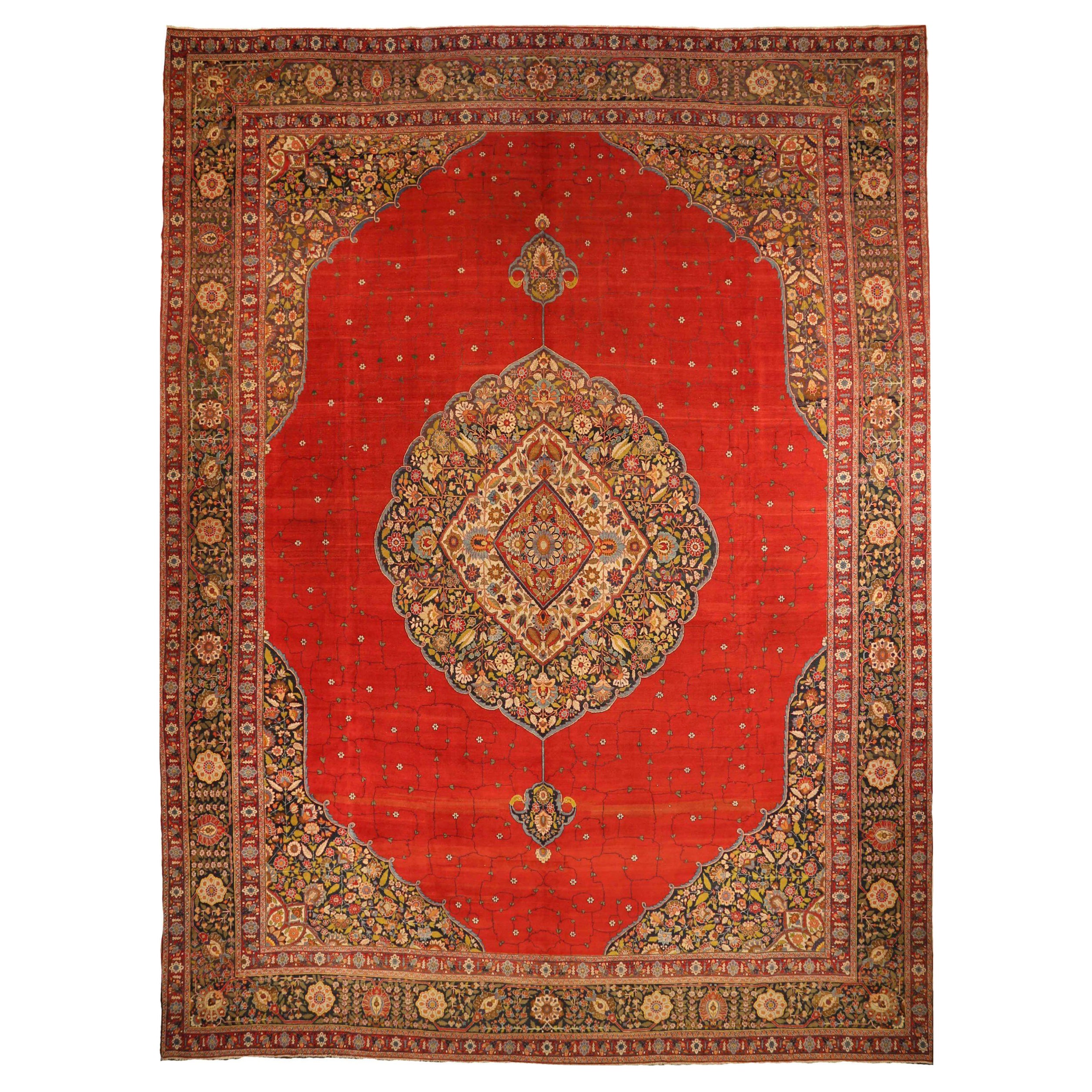 Tappeto Persiano Tabriz Over Size Circa 1880 - Lana Verde Blu Navy Rosso 72466