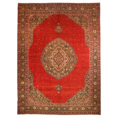 Tapis persan Tabriz Over Size datant d'environ 1880 - Laine verte bleu marine rouge 72466
