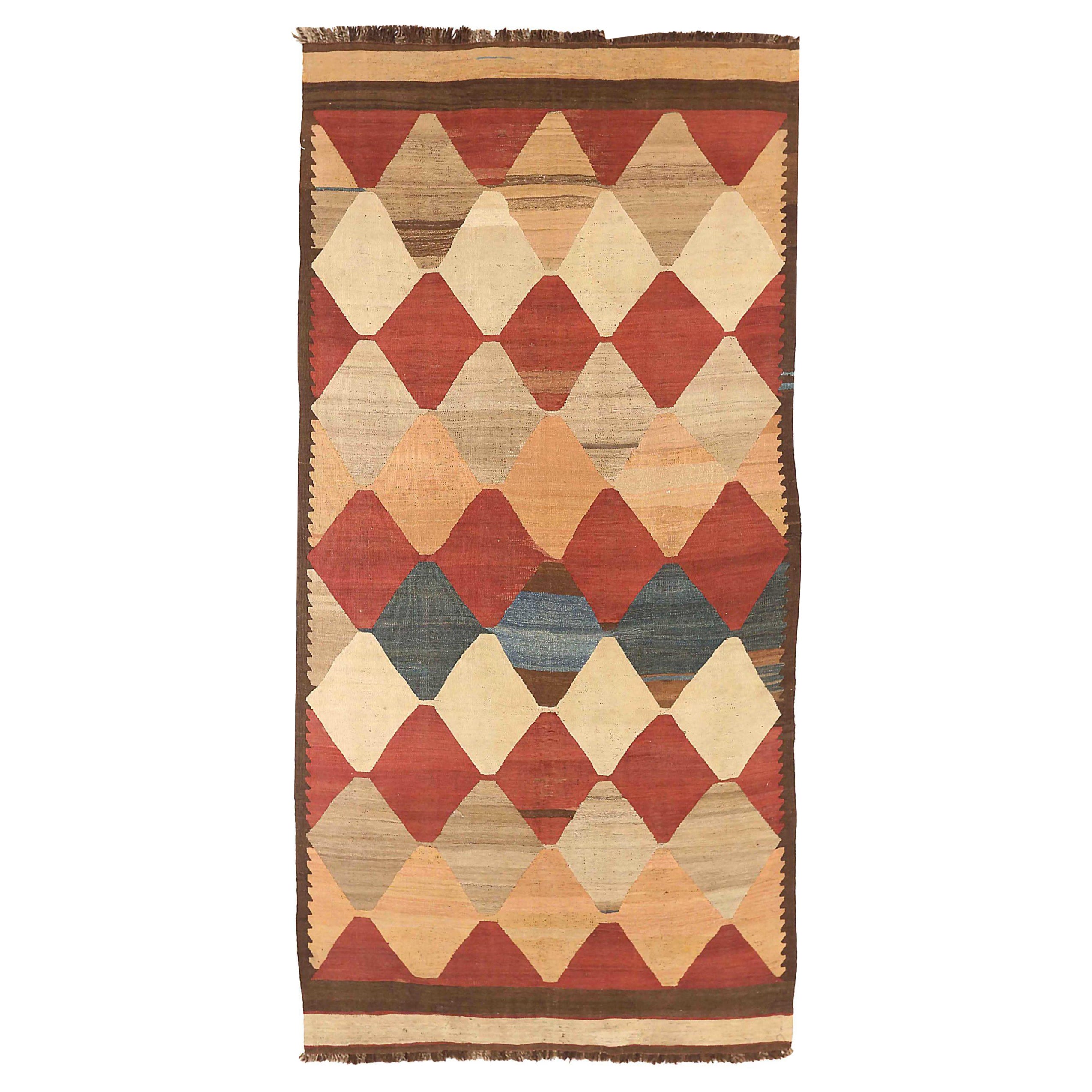Russian Kilim Area Rugs Circa 1910 - Wool Blue Ivory Red Yellow 72432