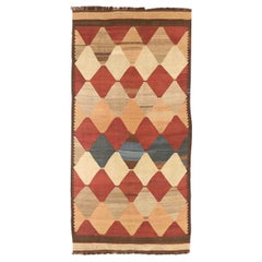 Russian Kilim Area Rugs Circa 1910 - Wool Blue Ivory Red Yellow 72432