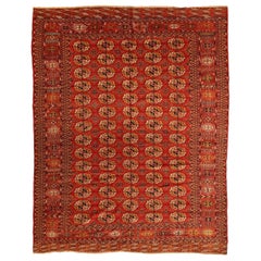 Persian Turkeman Area Rugs Circa 1940 - Wool Ivory Red Yellow 72469
