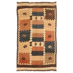 Russian Kilim Small Rug Circa 1910 - Wool Brown Ivory Navy Blue Red 72433