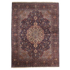 Persian Kerman Area Rugs Circa 1940 - Wool Blue Ivory Navy Blue 72471