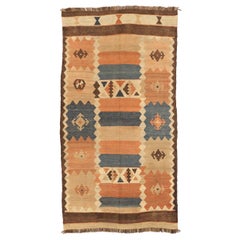 Vintage Russian Kilim Small Rug Circa 1910 - Wool Blue Ivory Pink 72435