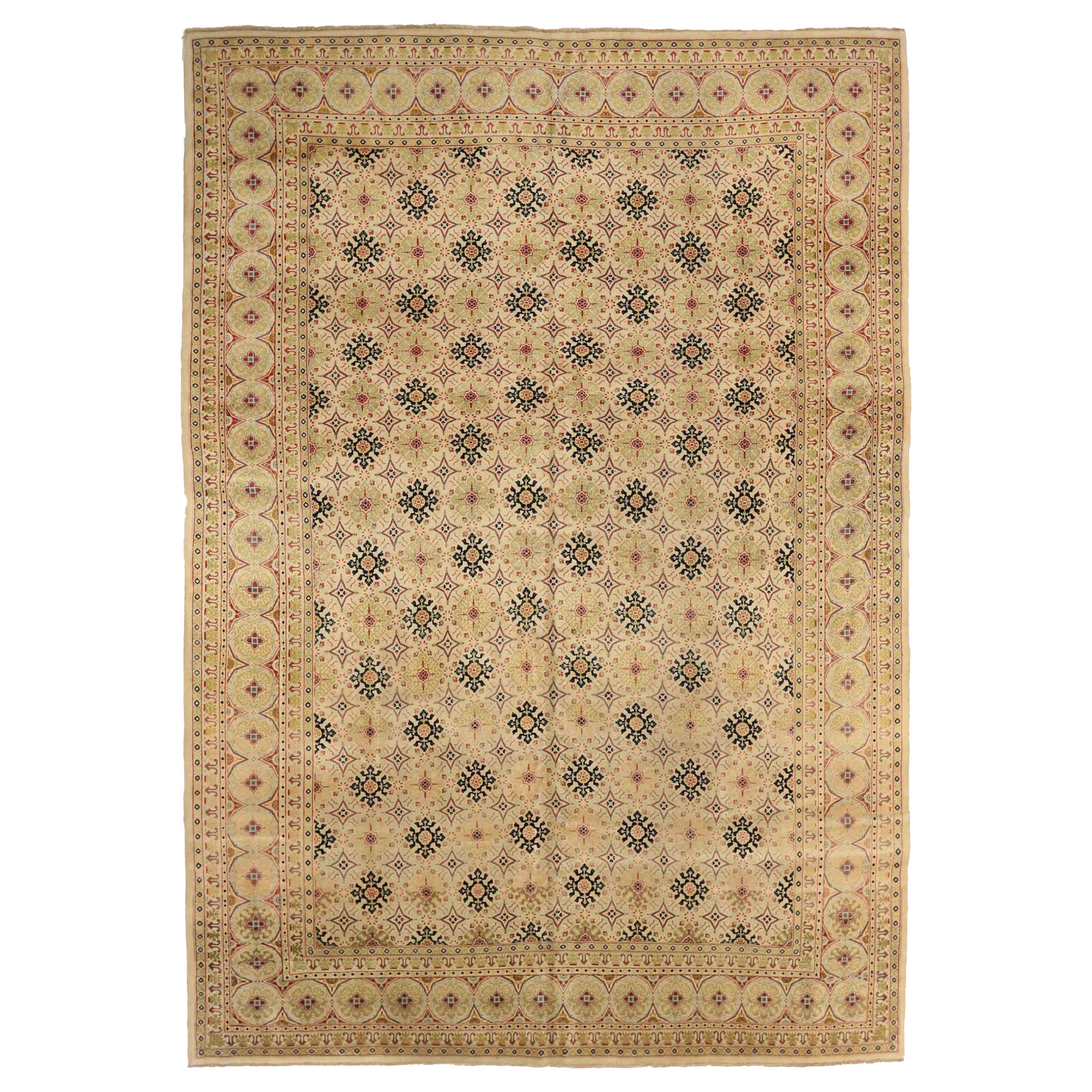Persian Kashan Area Rugs Circa 1940 - Wool Black Ivory Red 72490