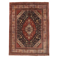 Tapis persan Meshkin Circa 1910 - Laine Noir Ivoire Rouge 72518