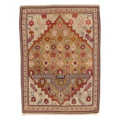 Russischer Karabagh Kleiner Teppich Circa 1910 - Wolle Elfenbein Rot Taupe 72494