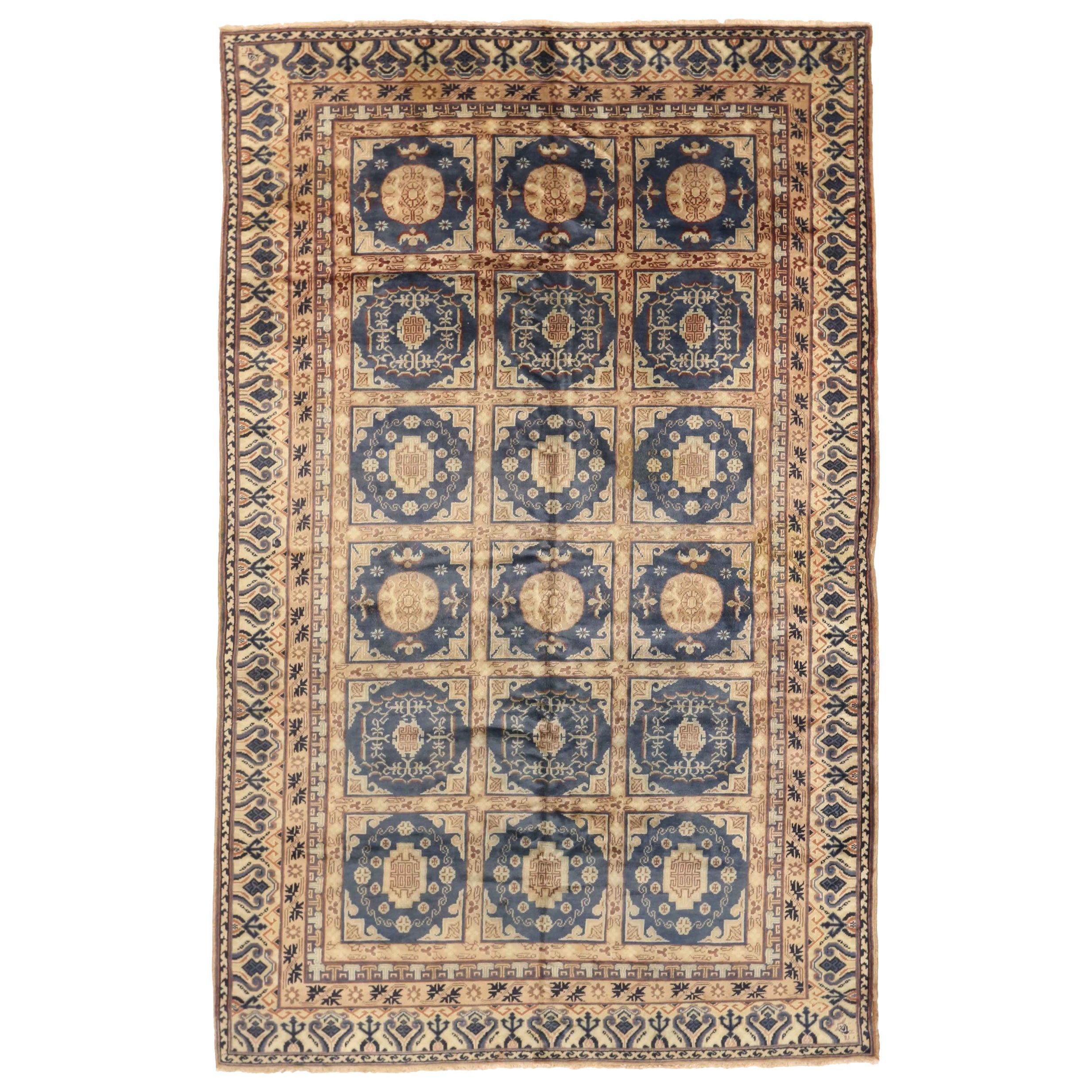Tapis d'Afghanistan Khotan datant d'environ 1940 - Laine bleu ivoire 72520