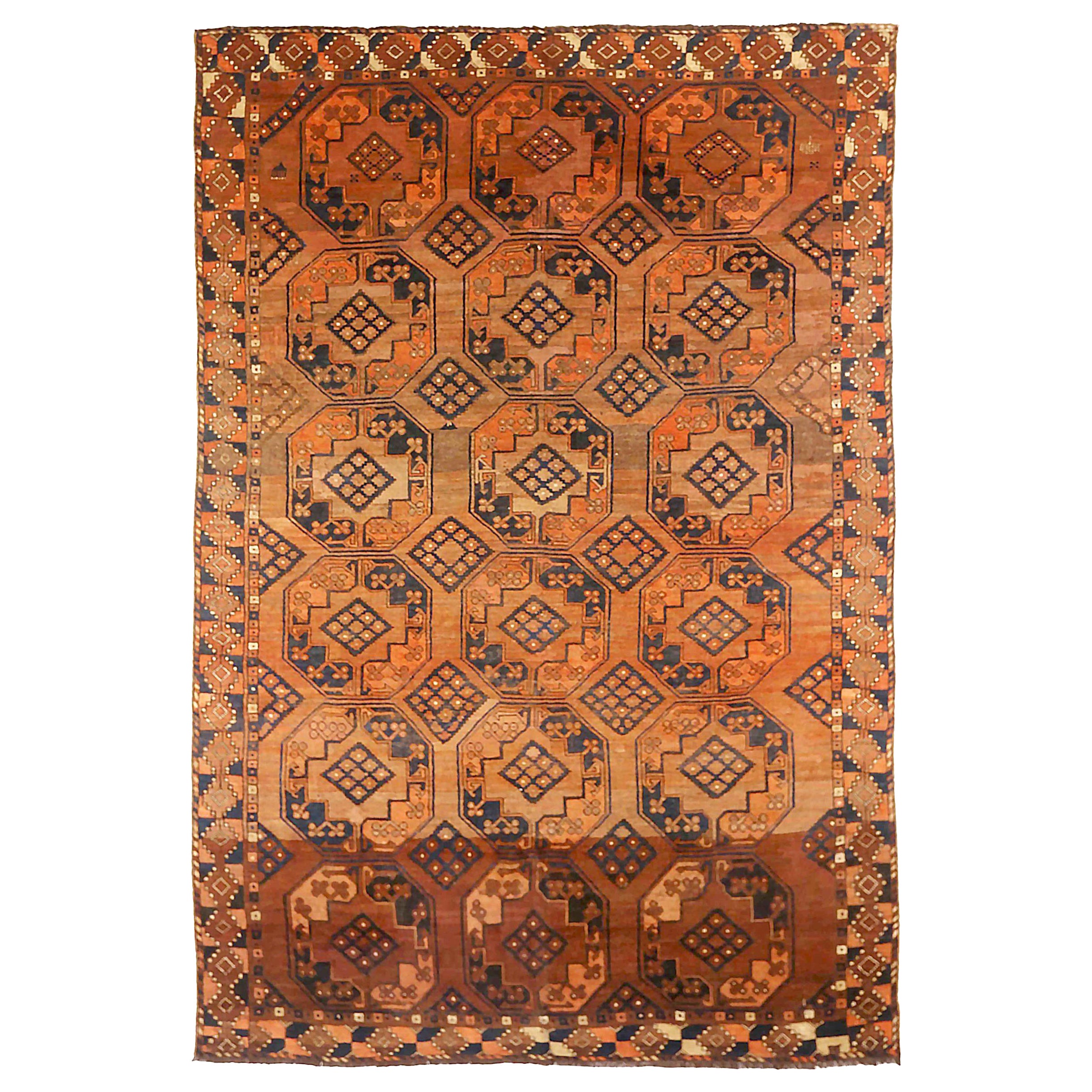 Afghanistan Tekeh Area Rugs Circa 1910 - Wool Ivory Orange Red 72497