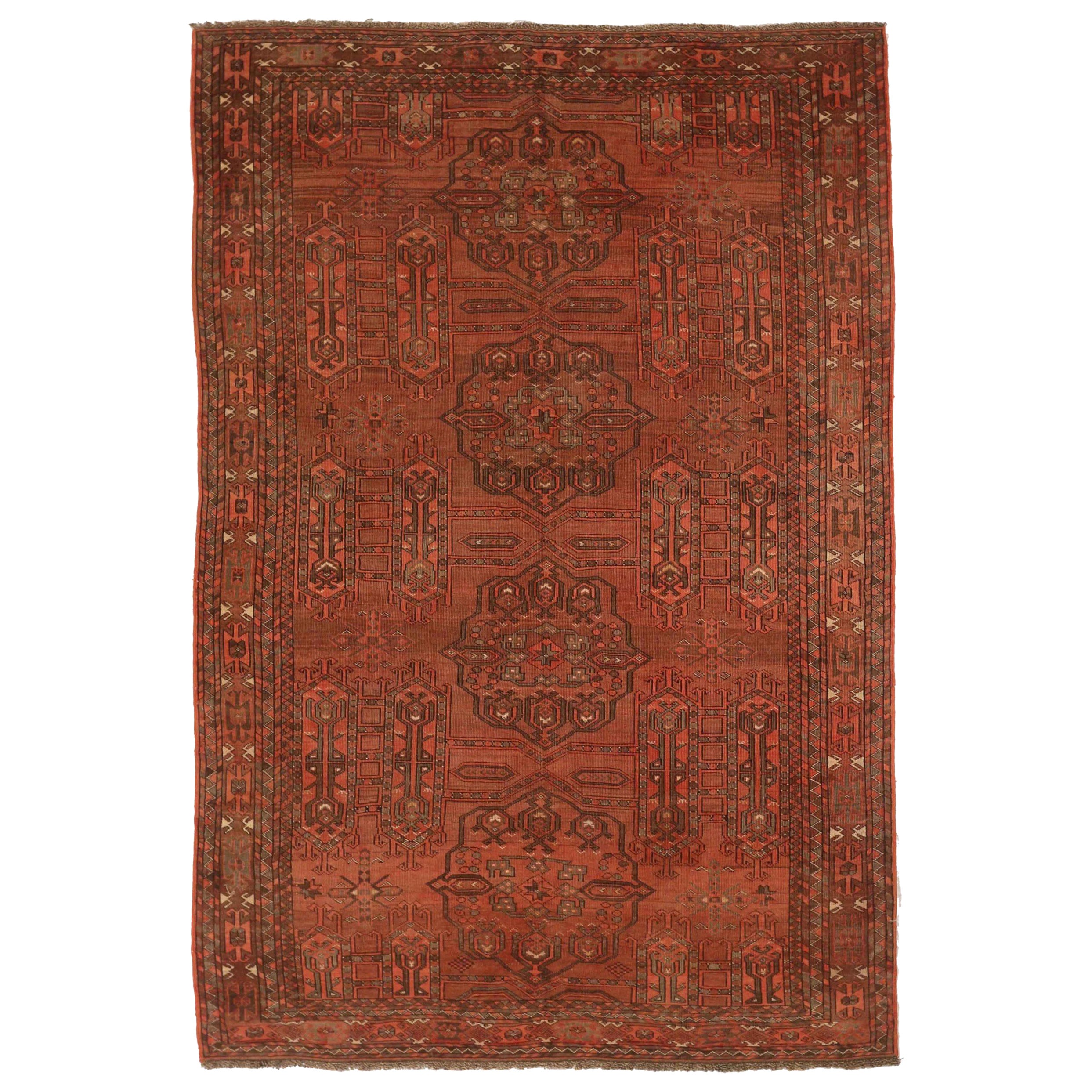 Afghanistan Tekeh Area Rugs Circa 1910 - Wool Brown Red 72521 For Sale