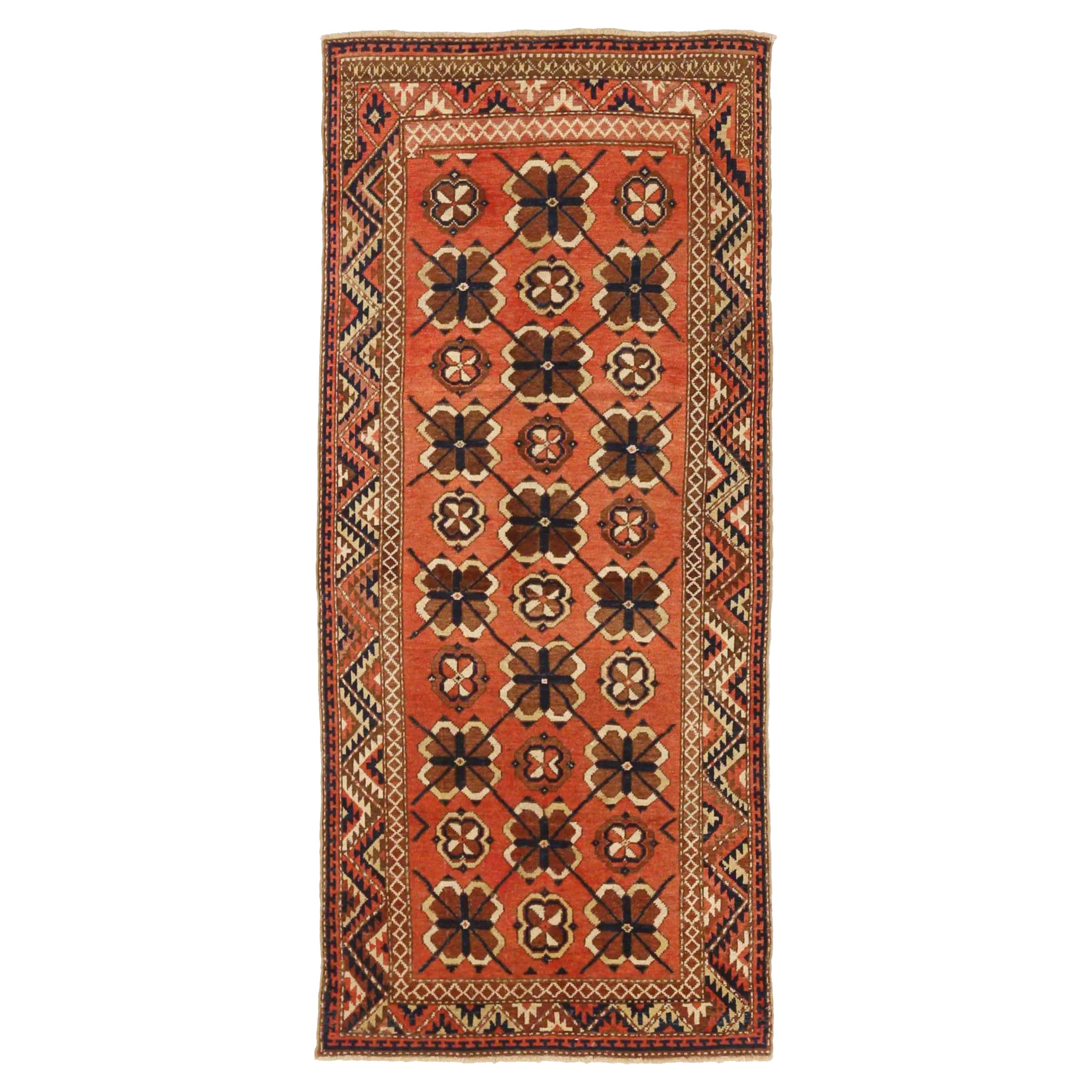 Alfombra Rusa Uzbak Pequeña Circa 1940 - Lana Marrón Marfil Rojo 72501 en venta