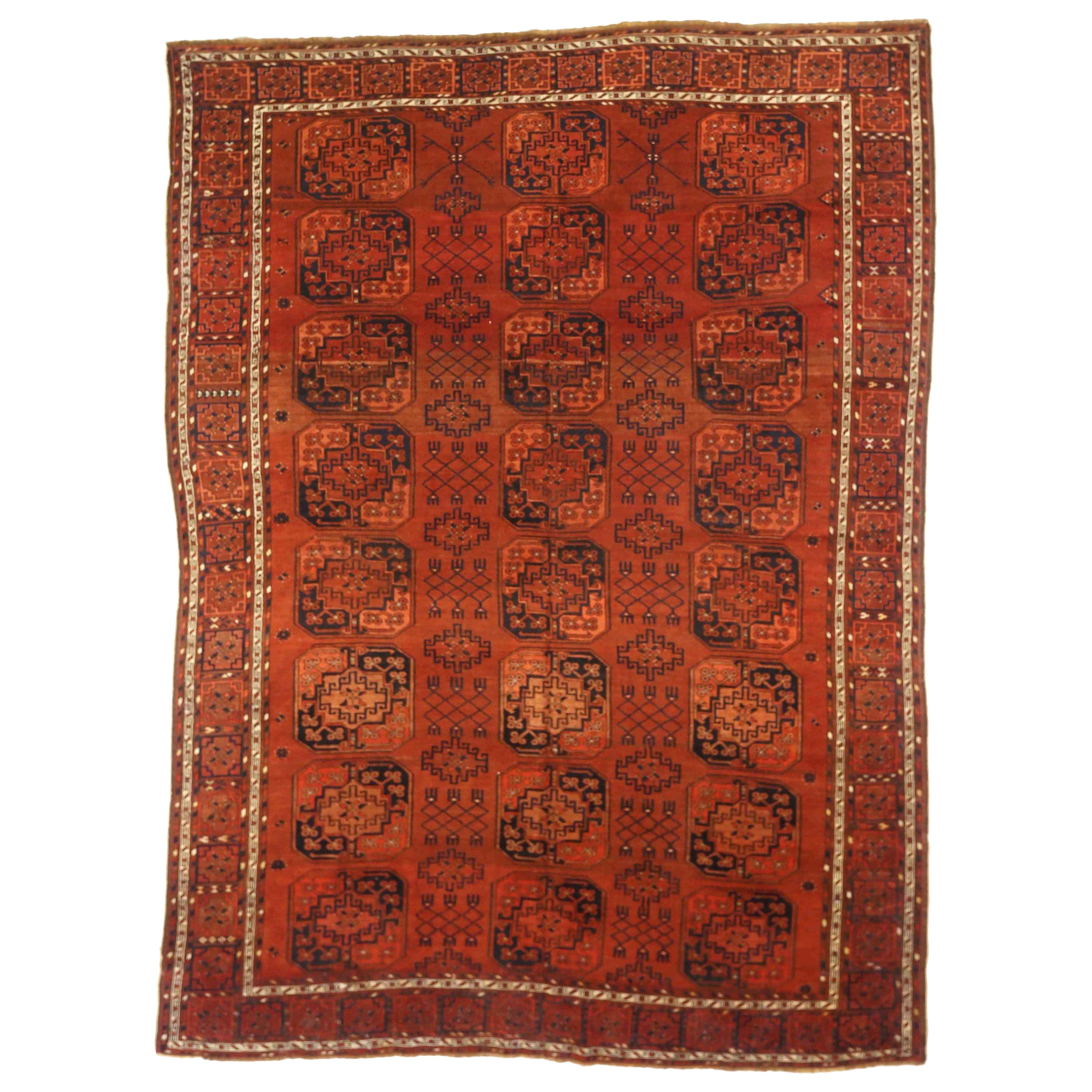 Afghanistan Tapis Bashir Circa 1940 - Laine Noir Orange Rouge 72503