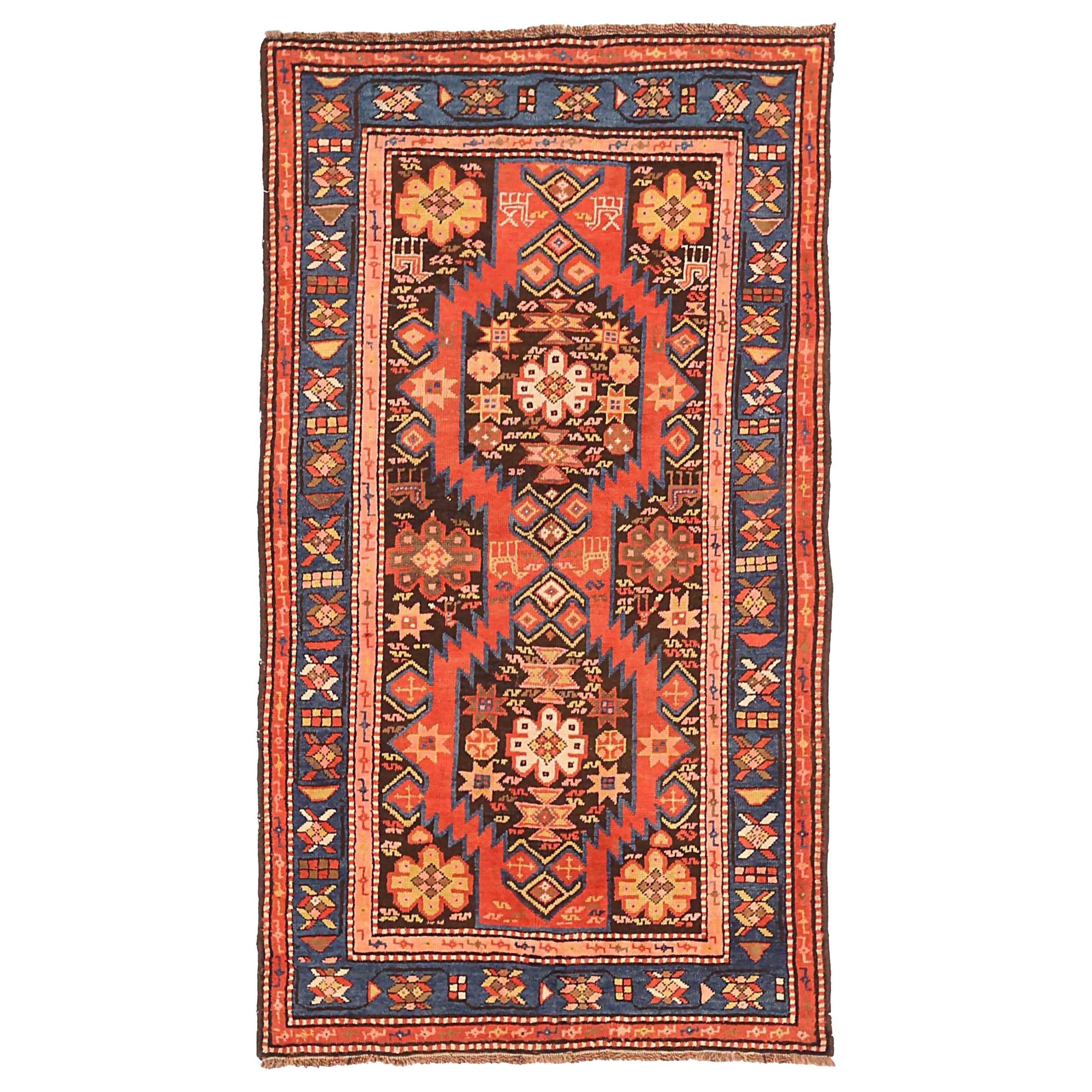 Russischer Karabagh Kleiner Teppich CIRCA 1910 - Wolle Blau Rot Gelb 72560