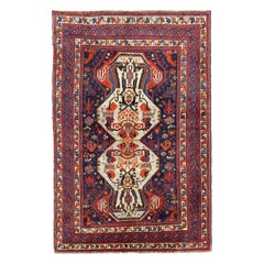 Russian Russian Small Rug Circa 1910 - Wool Ivory Navy Blue Red 72542