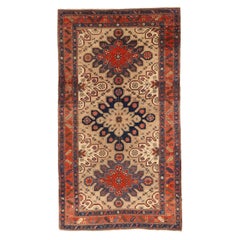 Alfombra Rusa Pequeña Circa 1940 - Lana Marfil Azul Marino Rojo Topo 72562