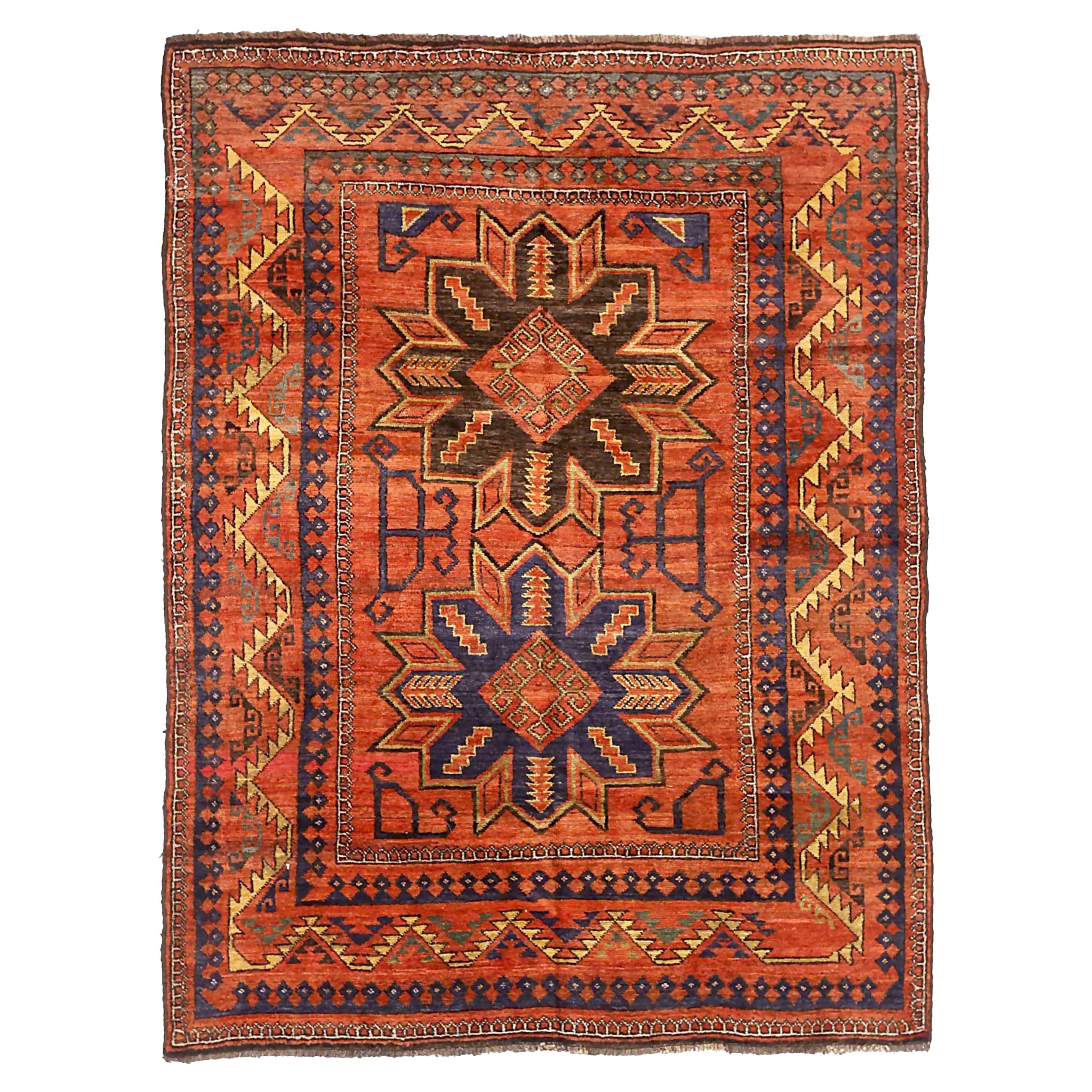 Russian Samarghand Small Rug Circa 1910 - Wool Blue Red Yellow 72568