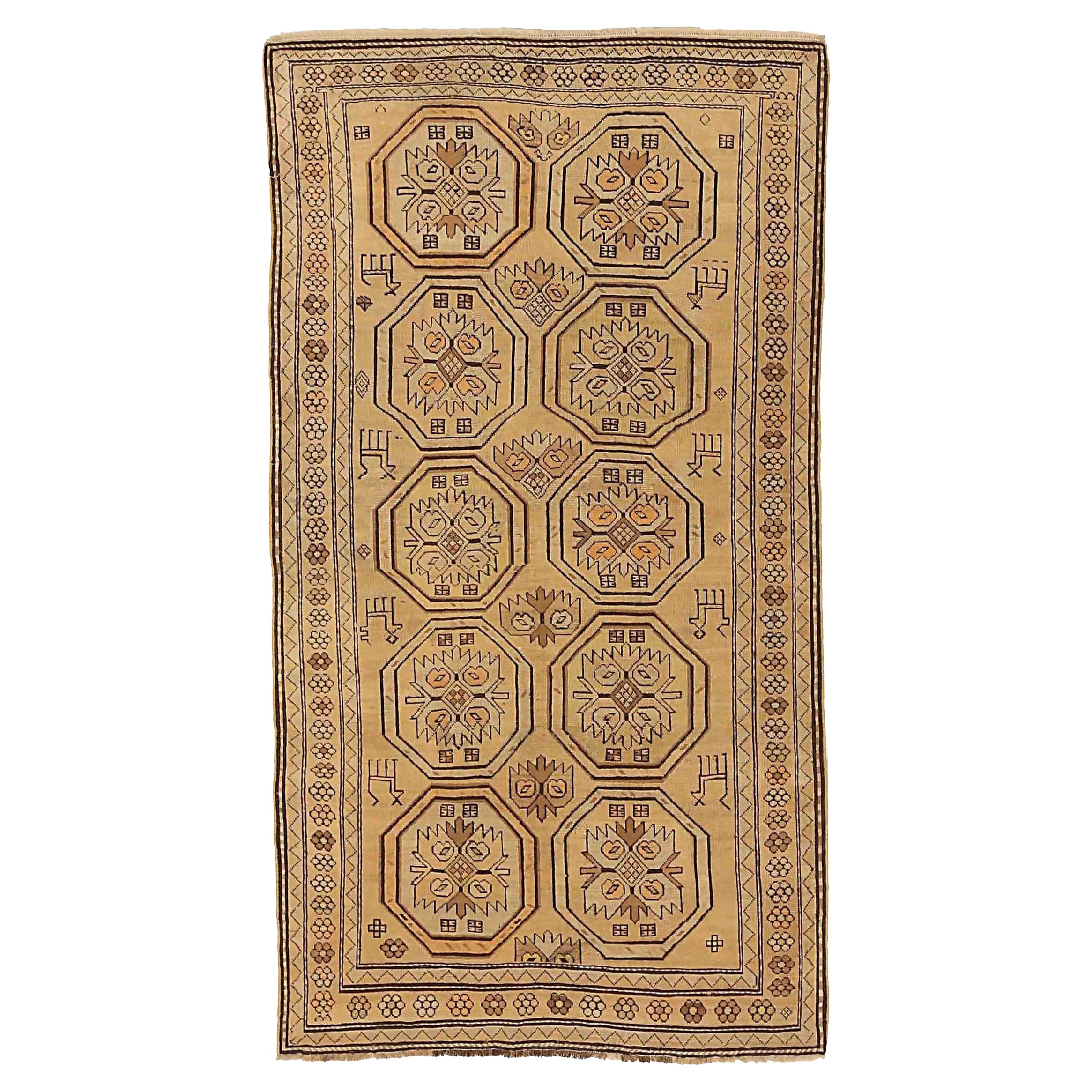Tappeto russo Shirvan Small Design 1910 circa - Lana marrone e avorio - 72545