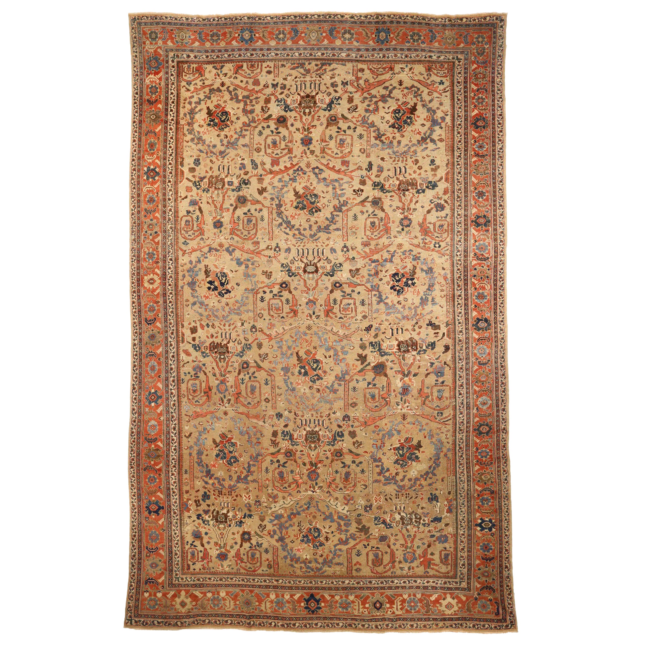 Persischer Sultanabad Übergroßer Teppich Circa 1880 - Wolle Blau Rot Taupe 72576