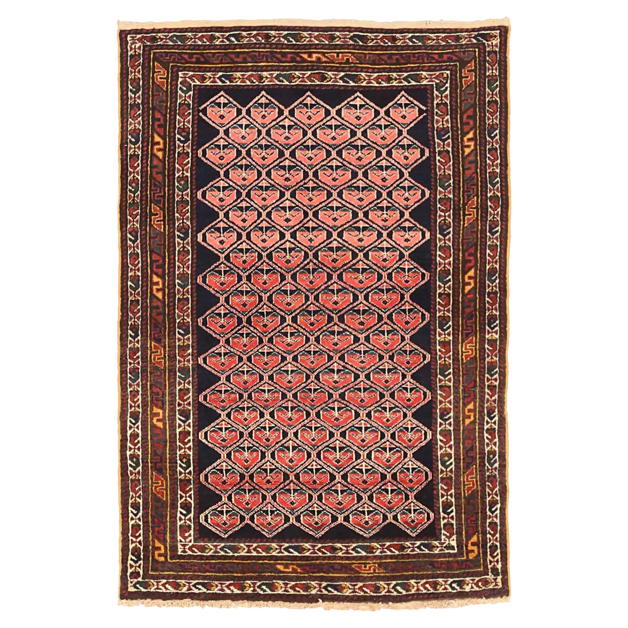 Persischer Malayer Kleiner Teppich CIRCA 1910 - Wolle Schwarz Rosa Gelb 72582