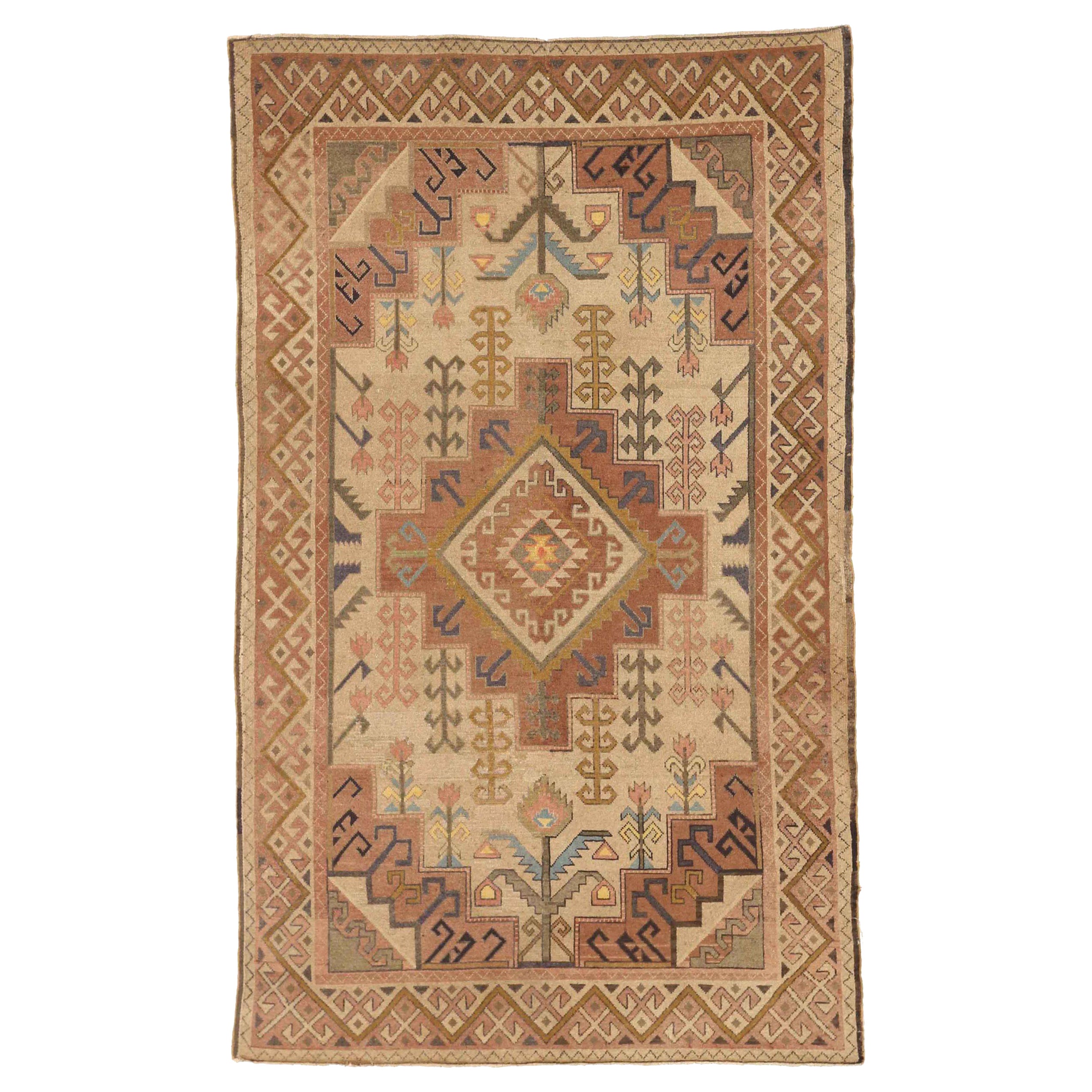 Petit tapis russe Circa 1910 - Laine Bleu Brown Ivoire 72547