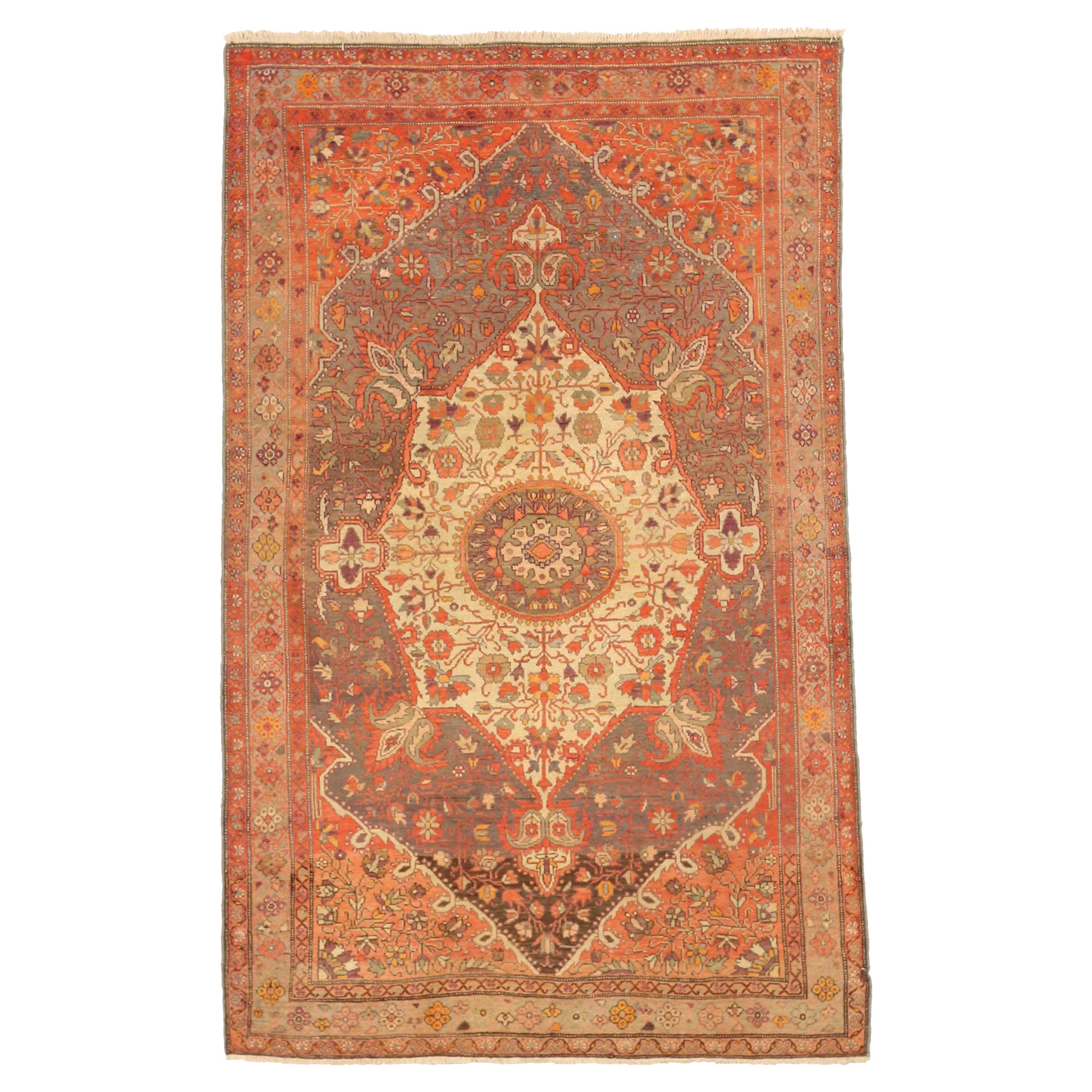 Persischer Farahan Kleiner Teppich - Wolle Braun Grau Elfenbein Rot 72587