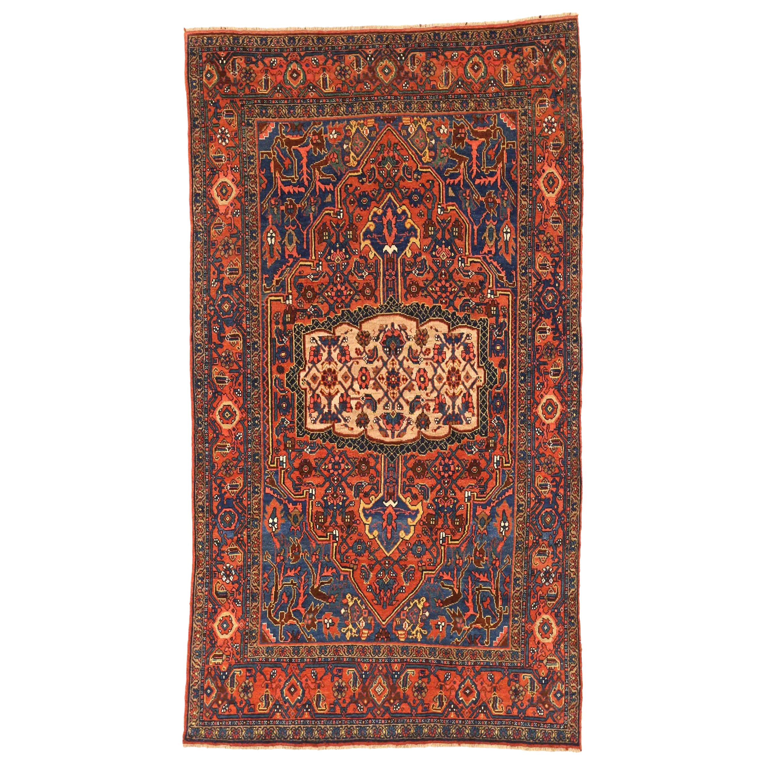 Persian Bijar Small Rug - Wool Blue Ivory Red 72597