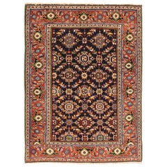 Persian Heriz Small Rug Circa 1940 - Wool Ivory Navy Blue Red 72603