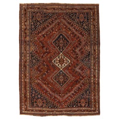 Tapis persans Shiraz - Laine ivoire bleu marine bleu rouge 72663