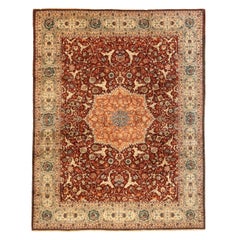 Persische Täbris-Teppiche um 1910 - Wolle Elfenbein Orange Rot 72614