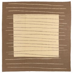 Persian Kilim Square Area Rugs Circa 1990 - Wool Brown Ivory 72624