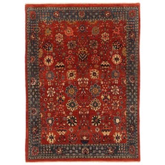 Persischer Bijar Kleiner Teppich CIRCA 1940 - Wolle Marineblau Rot Gelb 72684