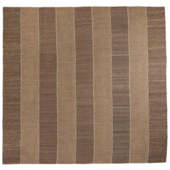 Persian Kilim Square Area Rugs Circa 1940 - Wool Brown Ivory Taupe 72711