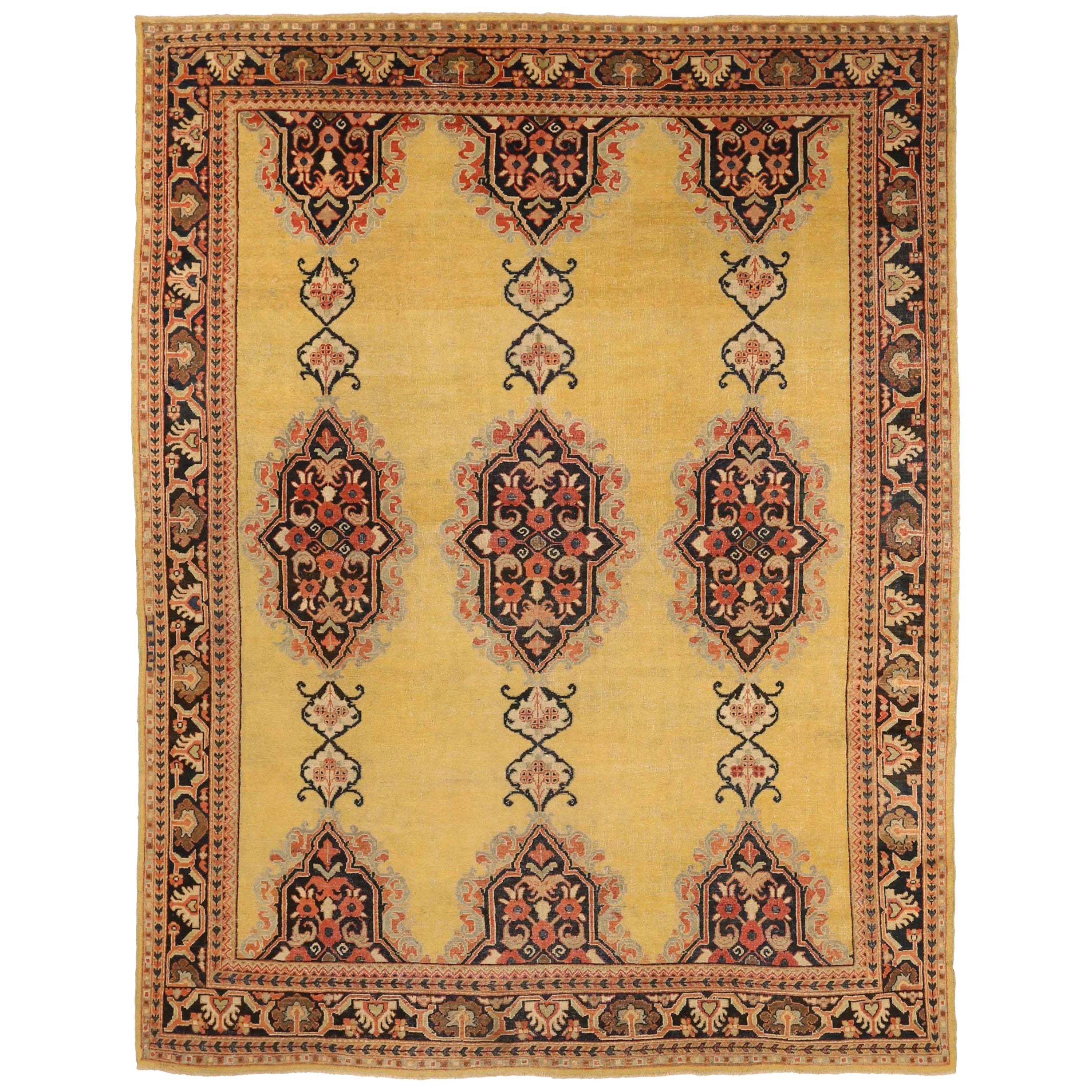 Persische Sultanabad Bereich Teppiche CIRCA 1910 - Wolle Marineblau Rot Gelb 72760