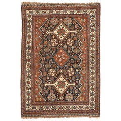 Petit tapis persan Shiraz vers 1940 - Laine ivoire bleu marine bleu rouge 72764