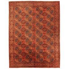 Tapis de Bashir d'Afghanistan datant d'environ 1910 - Laine bleu marine, rouge, jaune et jaune 72729