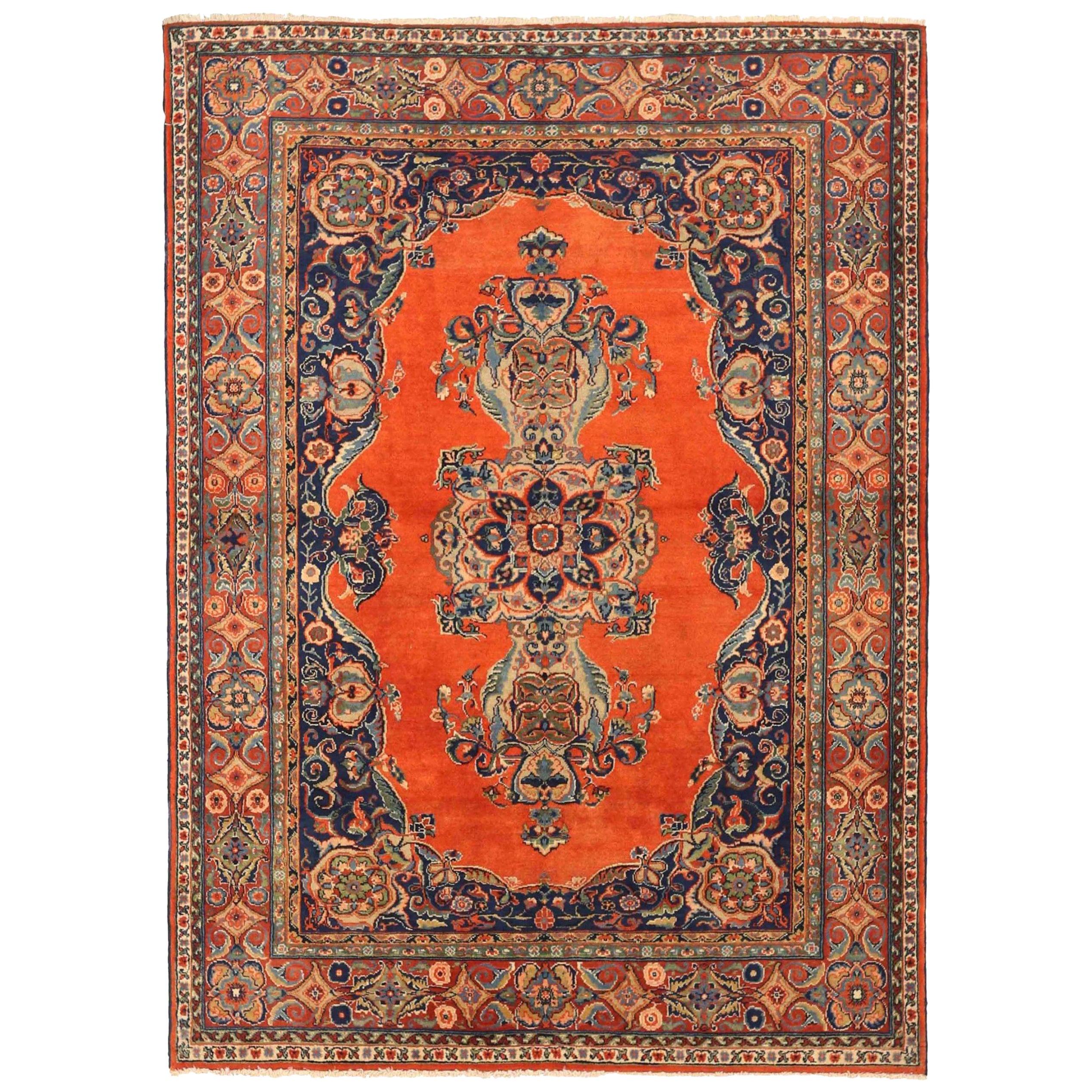 Persischer Aserbaidschan Kleiner Teppich CIRCA 1910 - Wolle Marineblau Rot Gelb 72731