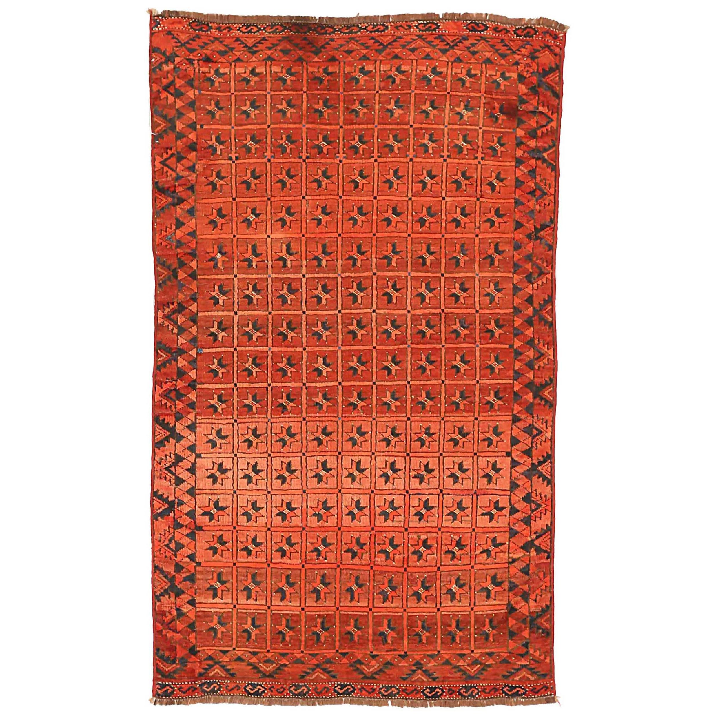 Afghanistan Tapis Bashir Circa 1940 - Laine Marron Rose Rouge 72734 en vente