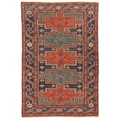 Alfombra Persa Zanjan Pequeña Circa 1910 - Lana Azul Azul Marino Rojo 72841