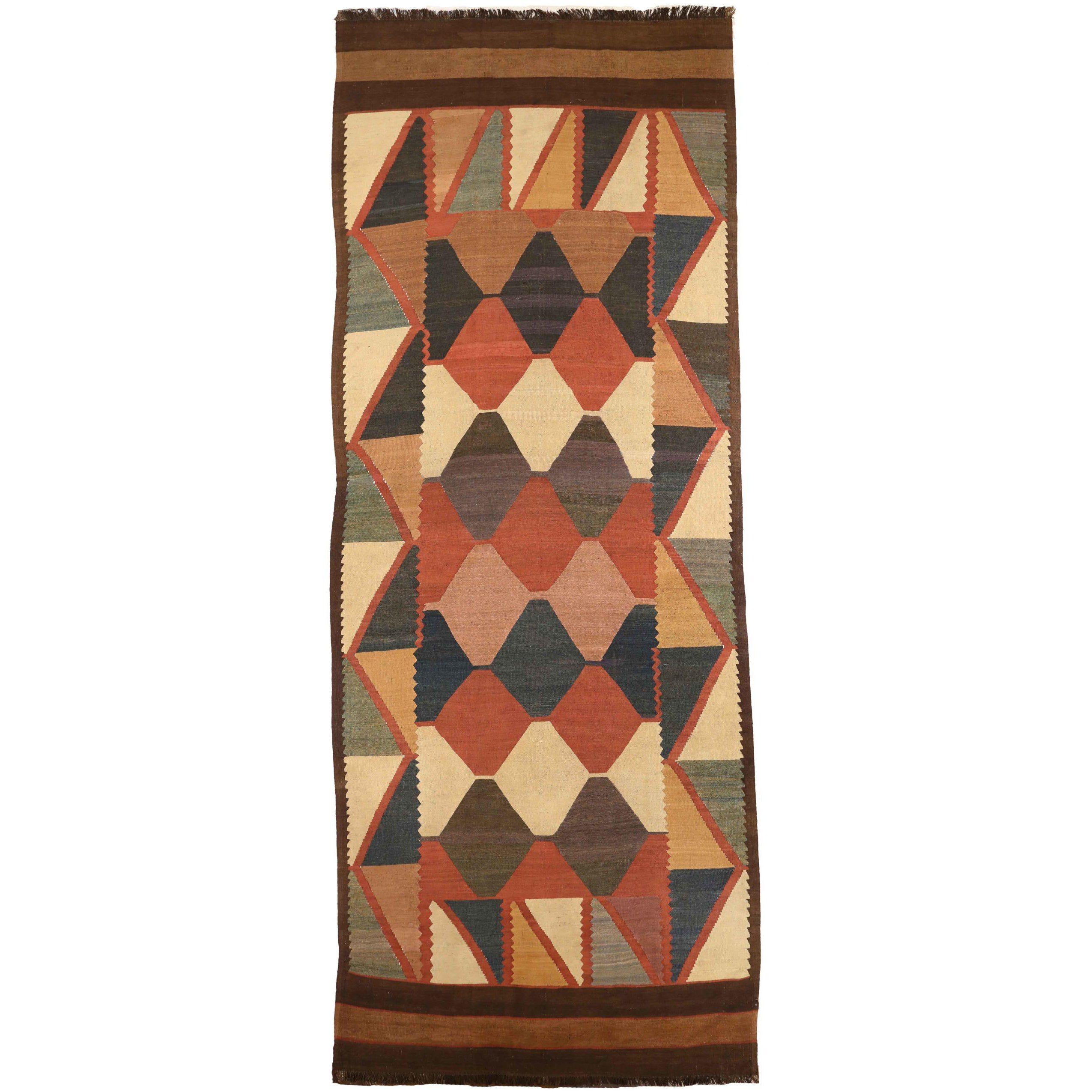 Russian Kilim Over Size Rug Circa 1940 - Wool Brown Ivory Red 72791