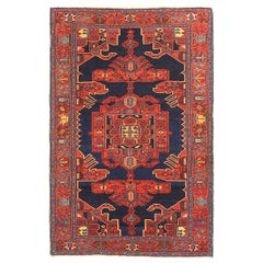 Alfombra Persa Malayer Pequeña Circa 1910 - Lana Azul Marino Rojo Amarillo 72842