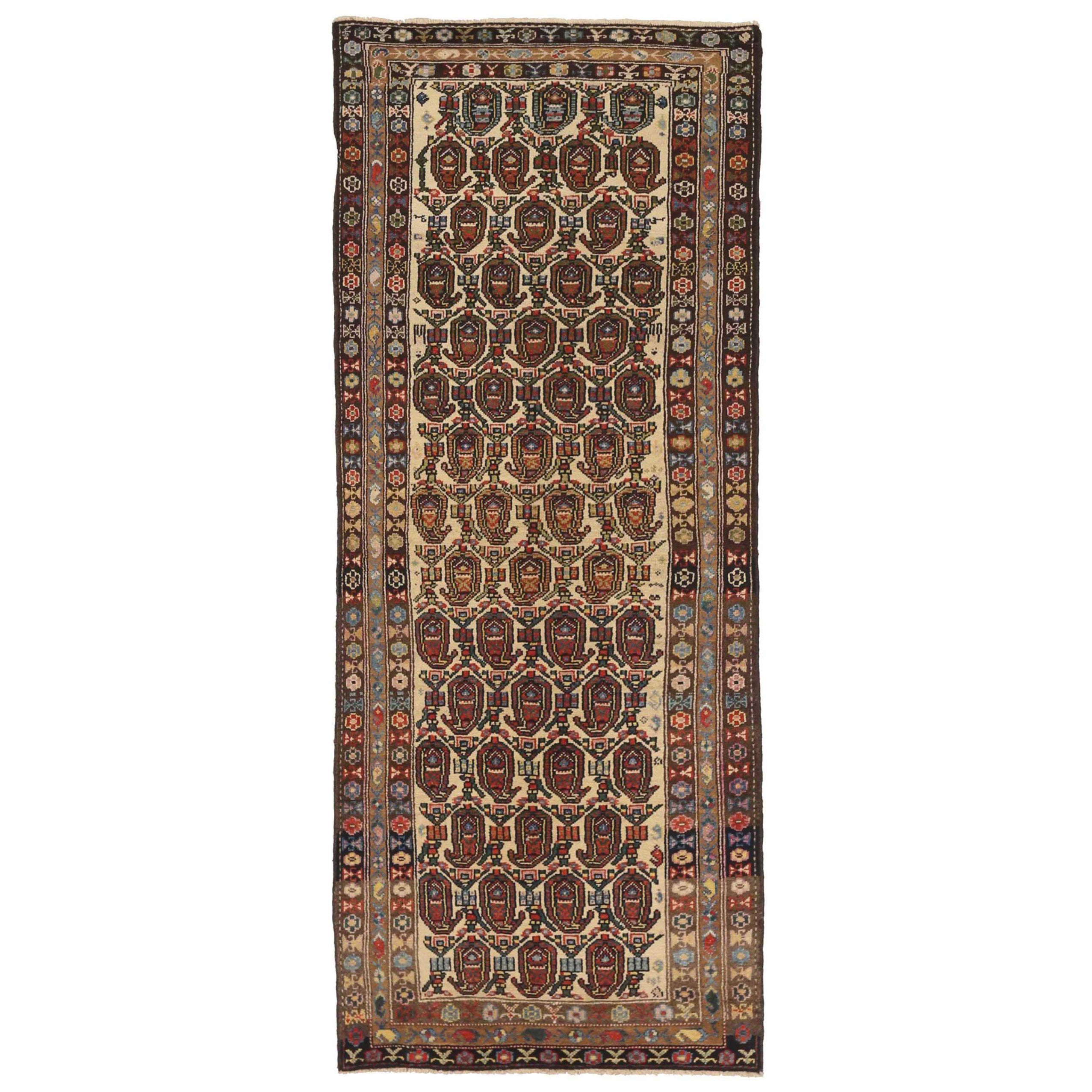 Petit tapis persan Bakhtiari vers 1910 - Laine bleu ivoire rouge 72843 en vente