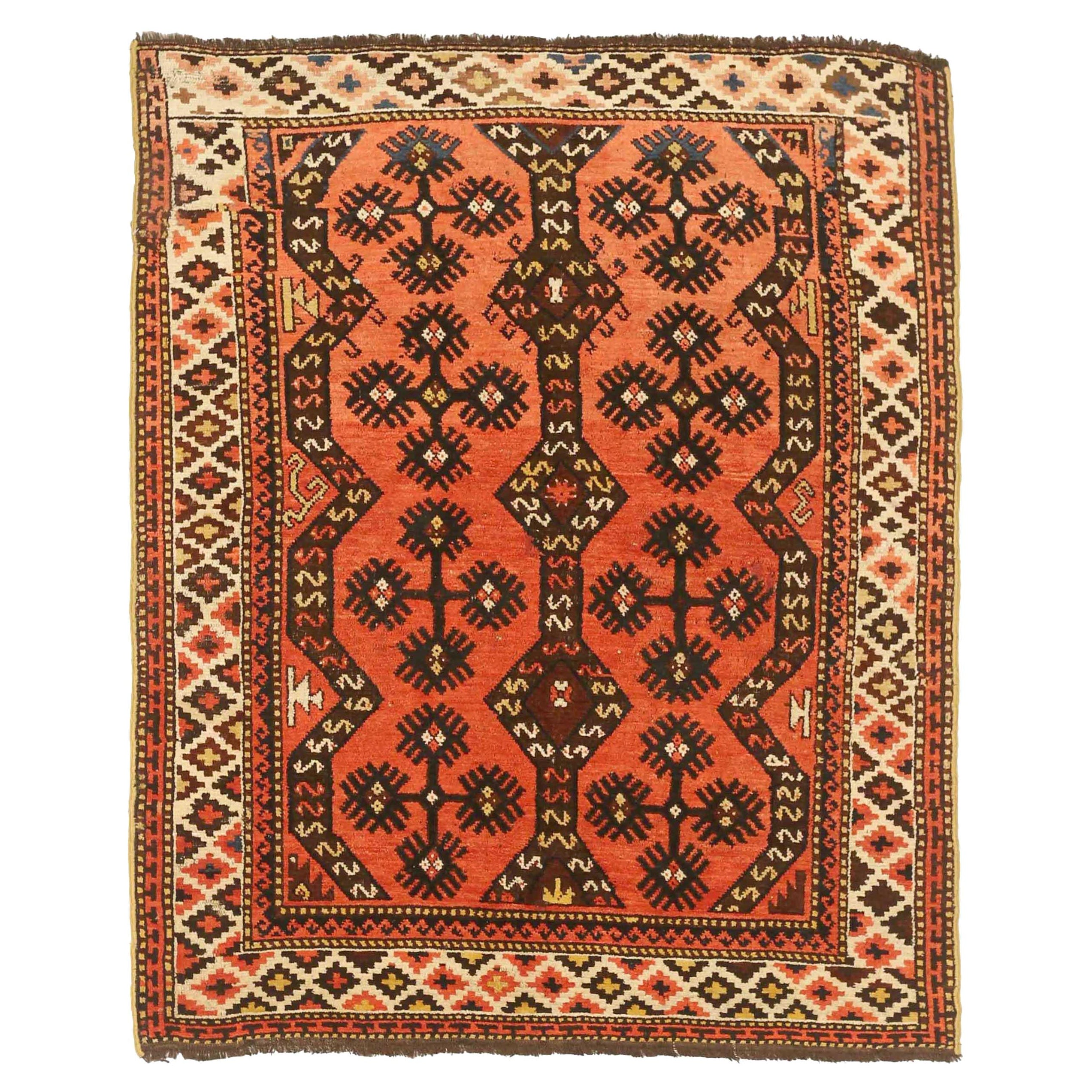 Afghanistan Afghan Small Rug Circa 1910 - Wool Brown Ivory Red 72872