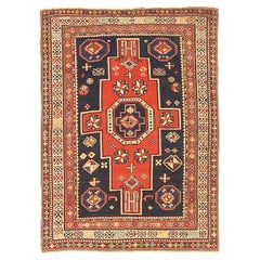 Alfombra Rusa Shirvan Pequeña Circa 1940 - Lana Negro Marfil Rojo 72873