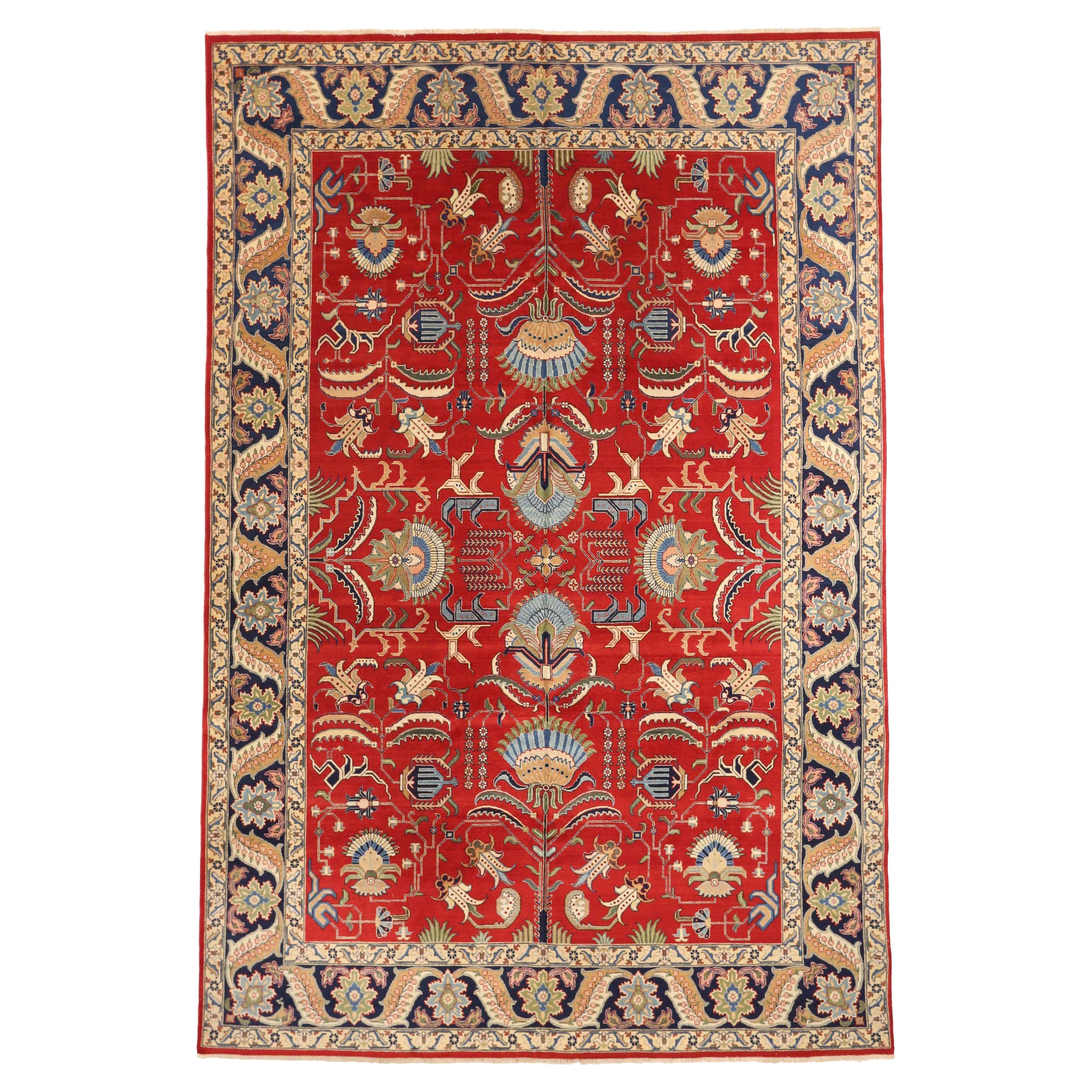 Tapis persan Tabriz Circa 1940 - Laine Bleu Ivoire Rouge 72881