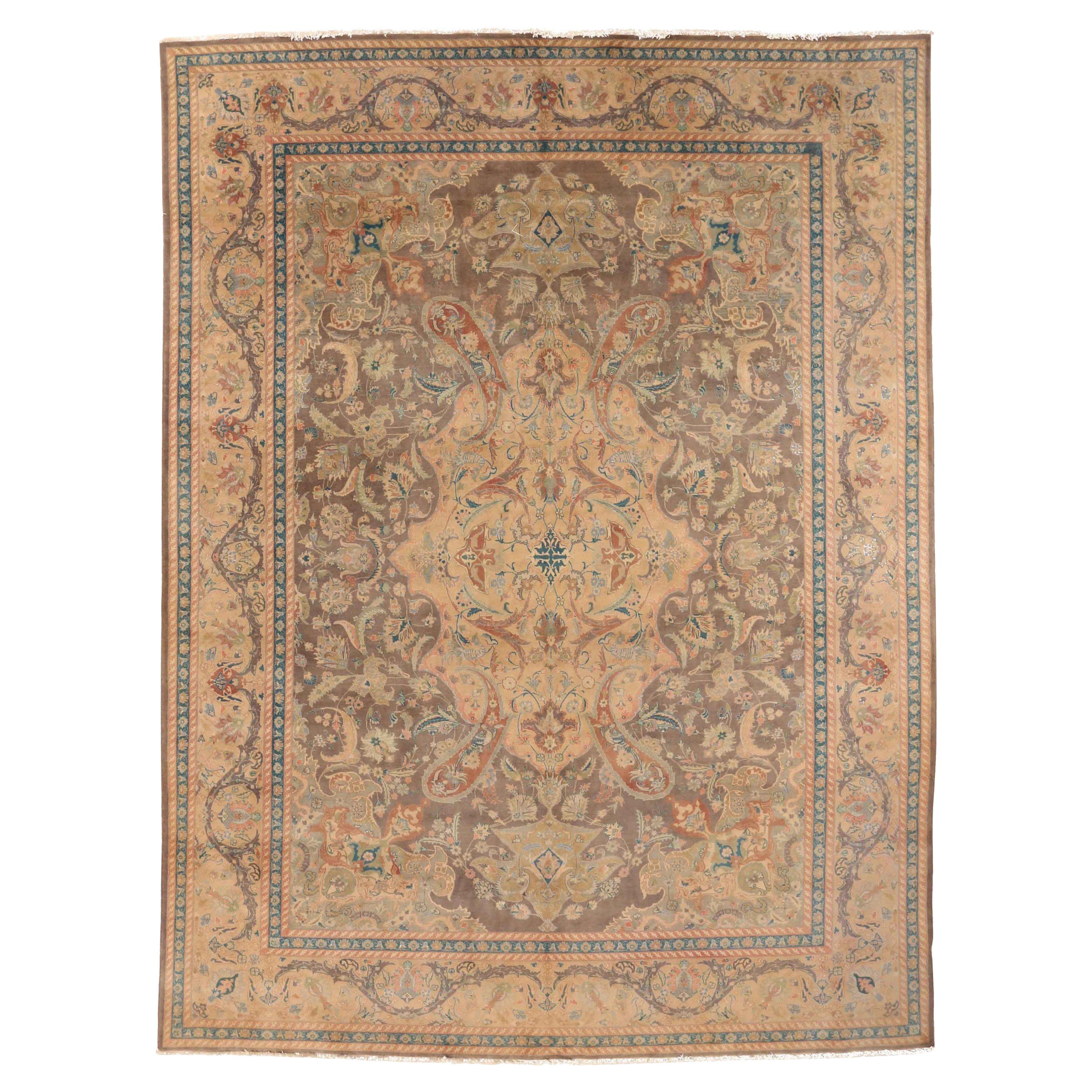 Persische Tabriz Bereich Teppiche CIRCA 1940 - Wolle Brown Elfenbein Rot 72886