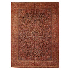 Tapis persan Ghazvin Circa 1940 - Laine Bleu marine Rouge Jaune 72894